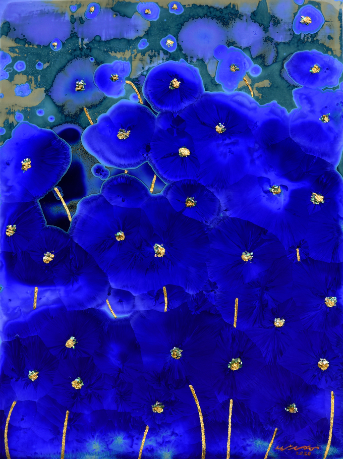 내마음의정원(In the Garden), 30x42x7cm. 실크도판, 융복합(금박), 2021년 