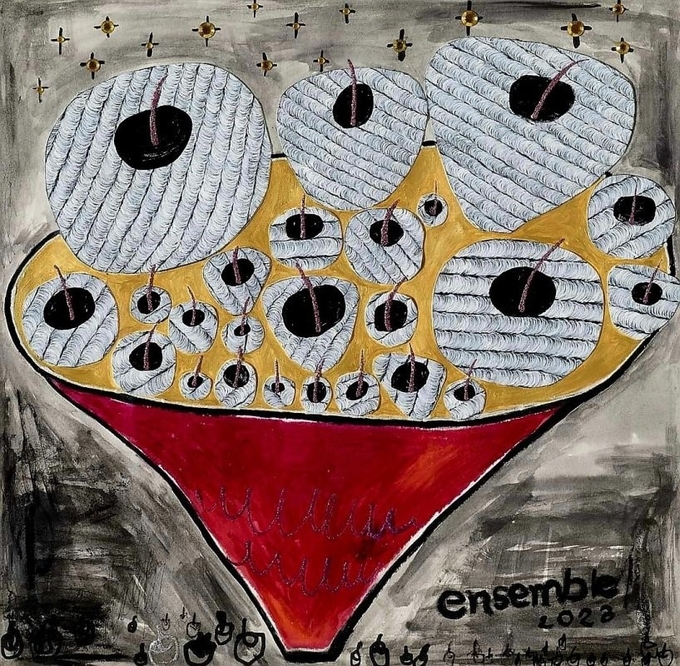 방은겸. 앙상블, 2023,50×50cm 종이위에 꼴라주, 혼합매체