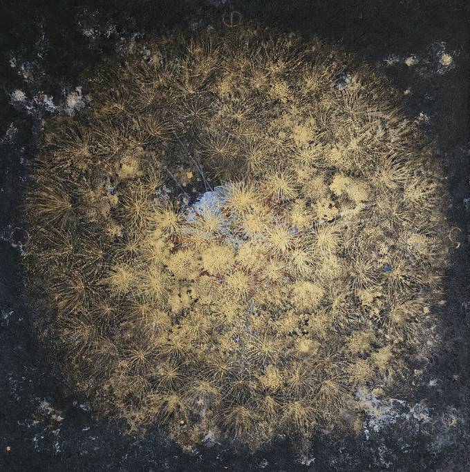 Éternité 1, 캔버스에 화선지 반죽, 먹, 아크릴, 100x100 cm 2024
