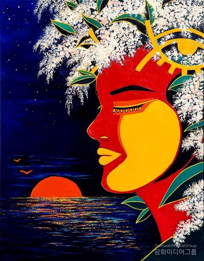 An oil painting titled "Myth of the Genesis"
