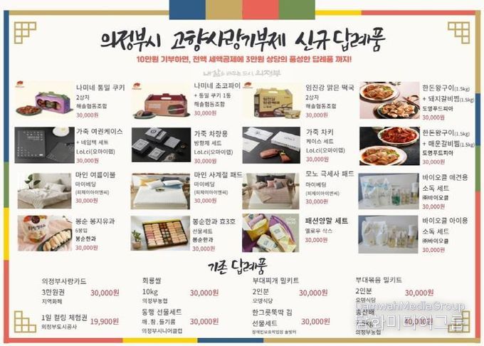 의정부시, 고향사랑기부제 답례품 16종 추가해 선택 폭 넓혀