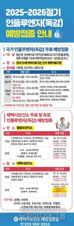 태백시, 인플루엔자(독감) 예방접종 3주