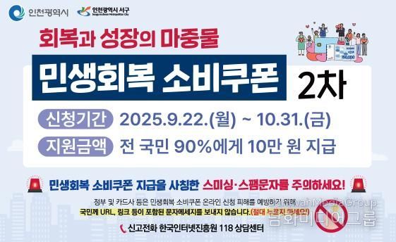 인천 서구, 2차 민생회복 소비쿠폰 10월 31일까지 신청하세요