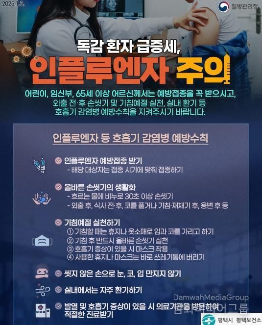 평택시, 인플루엔자 유행 확산... 생활 속 예방수칙 강조