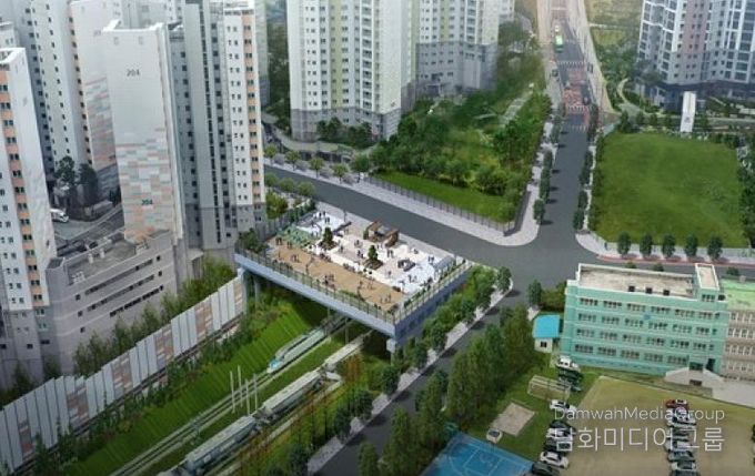 도로교와 녹지교로 이루어져 있는 가칭 북아현 과선교 조감도