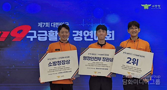 119구급활동경연대회 수상자(왼쪽부터 소방교 박찬욱, 소방사 윤동휘, 소방사 임윤호)