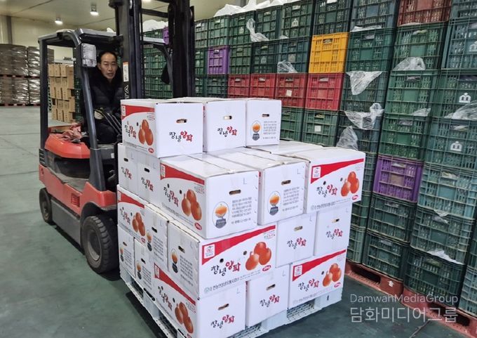 창녕 양파를 차량에 옮기는 모습