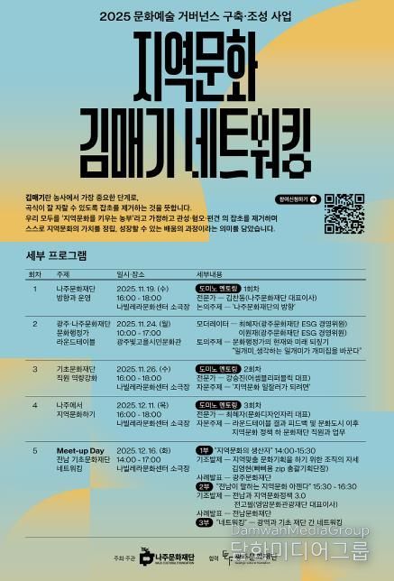 나주문화재단이 오는 12월 16일 나빌레라문화센터 소극장에서 광주·전남권 문화재단이 함께하는 ‘밋업데이’를 개최한다.