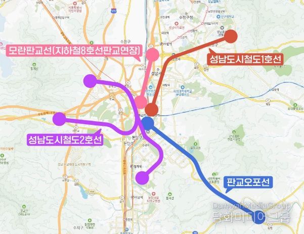 경기도 도시철도망 구축계획에 반영된 성남시 4개 도시철도 노선