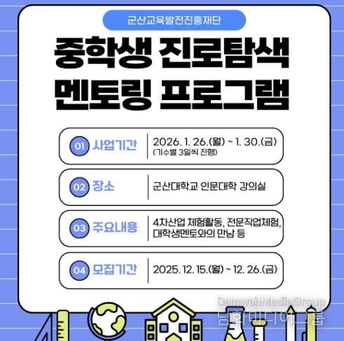 군산교육발전진흥재단, 겨울방학 맞아 중학생 진로 멘토링 운영