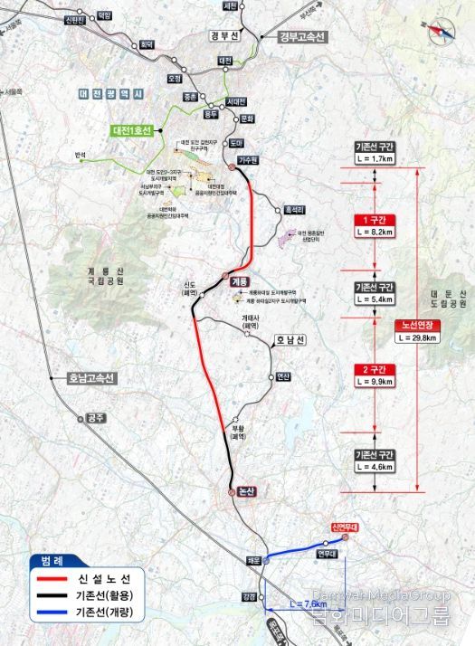 호남선 가수원~논산 고속화 사업 위치도