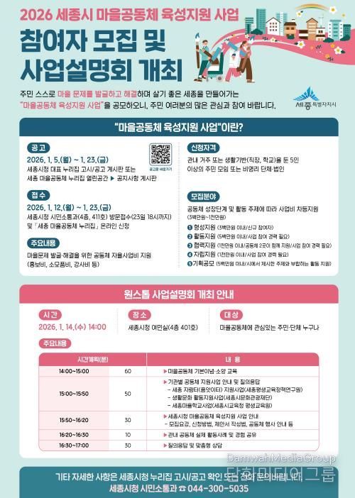 세종시, 마을공동체 육성지원 사업 참여자 모집