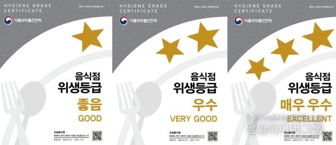 음식점 위생등급제 현판 이미지