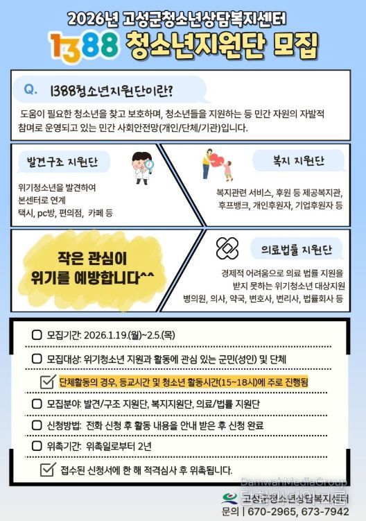 고성군청소년상담복지센터 1388청소년지원단 모집