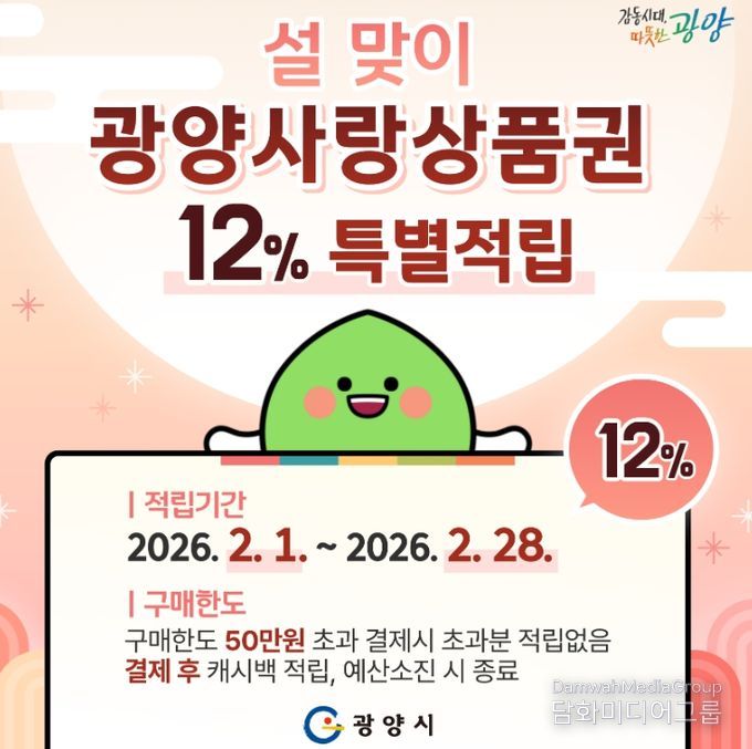 설 명절 소비 진작을 위한 ‘광양사랑상품권’ 12% 캐시백 지급