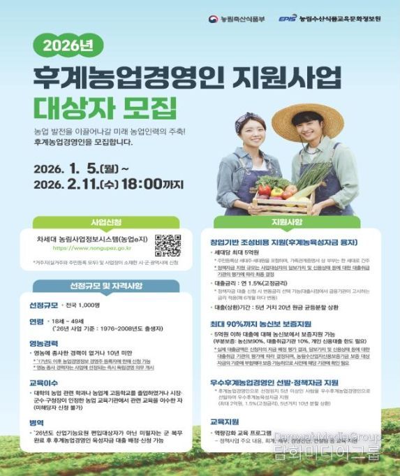 ‘2026년 후계농업경영인 지원사업’ 대상자 모집 안내문