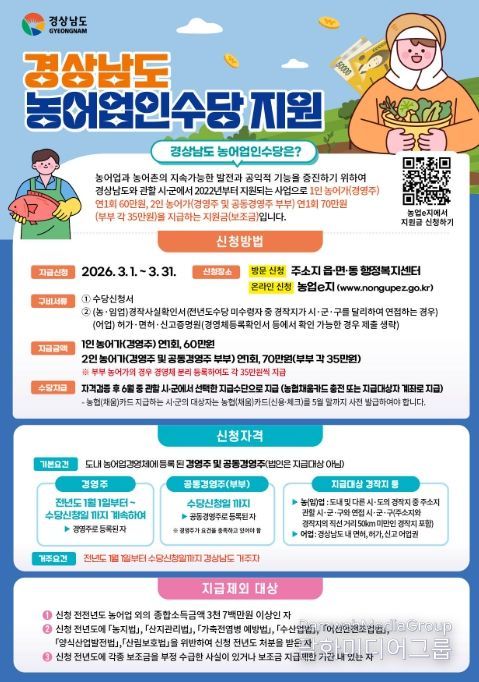 경상남도 농어업인 수당 지원 홍보포스터