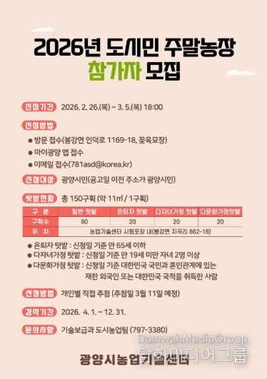 광양시, 2026년 도시민 주말농장 참가자 모집