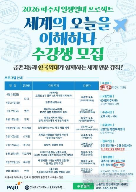 파주시 금촌2동, 한국외대와 손잡고 국제 정세 인문 강좌 개설