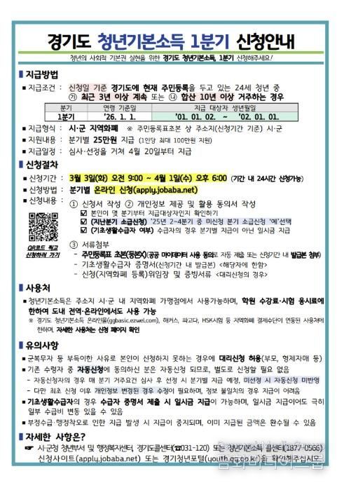 동두천시, 2026년 청년 기본소득 1분기 신청 접수