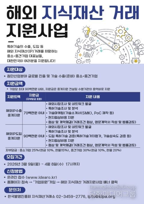 2026년 '해외 지식재산 거래 지원사업' 모집 공고문
