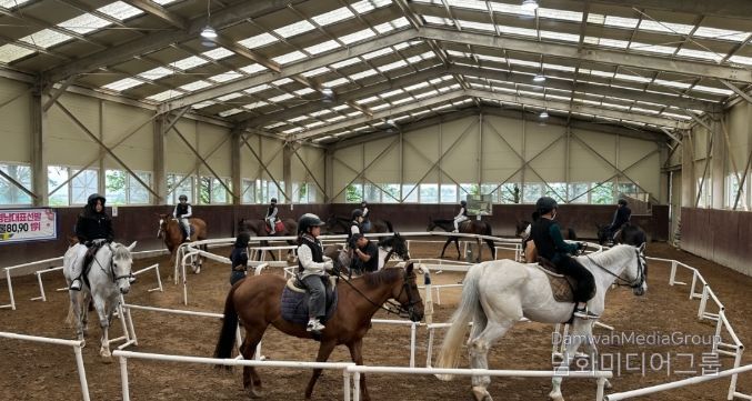 학생들의 관내 승마장 승마체험