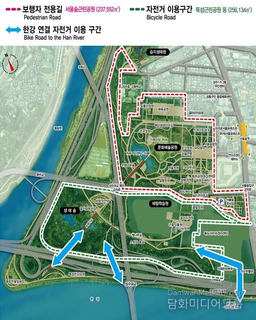 서울숲근린공원 보행자전용길 위치도