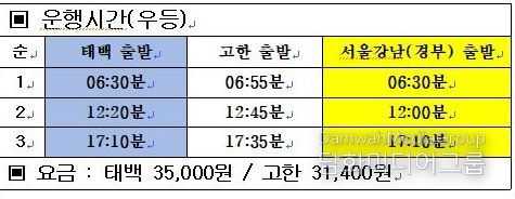 태백-강남고속버스터미널 시외버스 노선 신설
