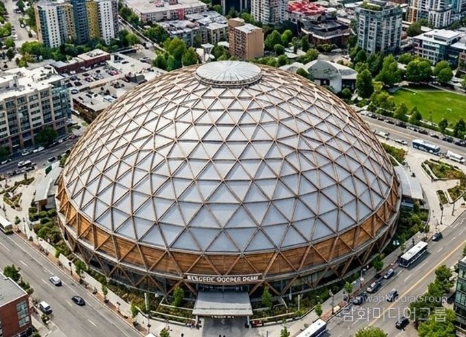 가상으로 재현해 본 목구조 대공간 건축물 조감도(AI 이미지)